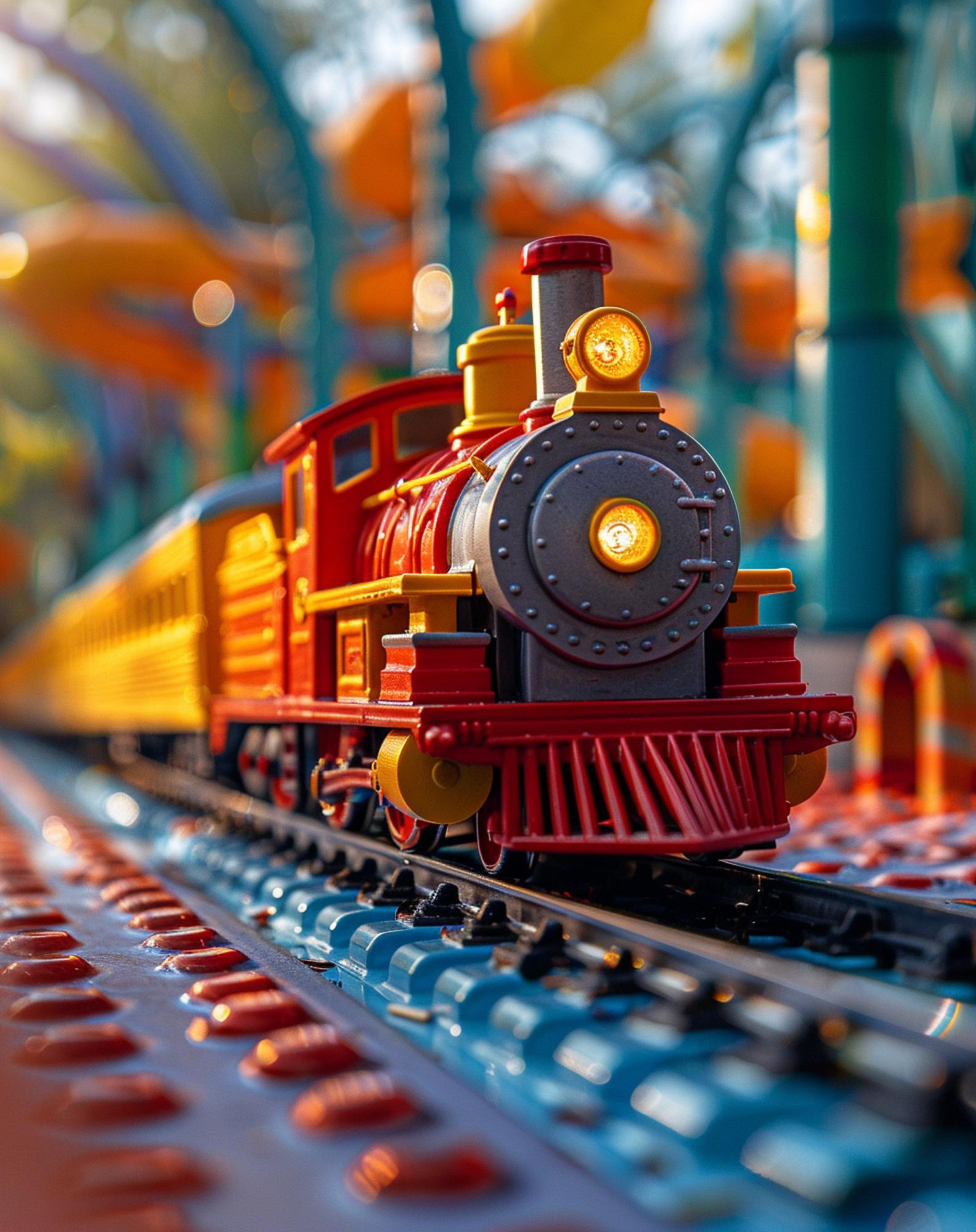Crianças brincando com um trem de montar em sala de jogos